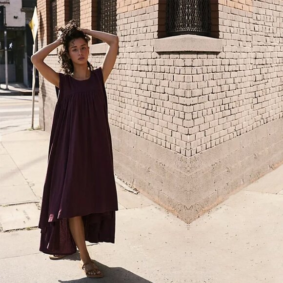 FREE PEOPLE MADELYN HIGH-LOW EMPIRE WAIST DRESS - BLACK - Picture 5 of 5